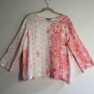 Habitat Floral White & Coral Women's Top. Sz XL.